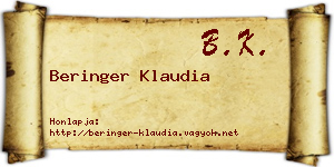 Beringer Klaudia névjegykártya